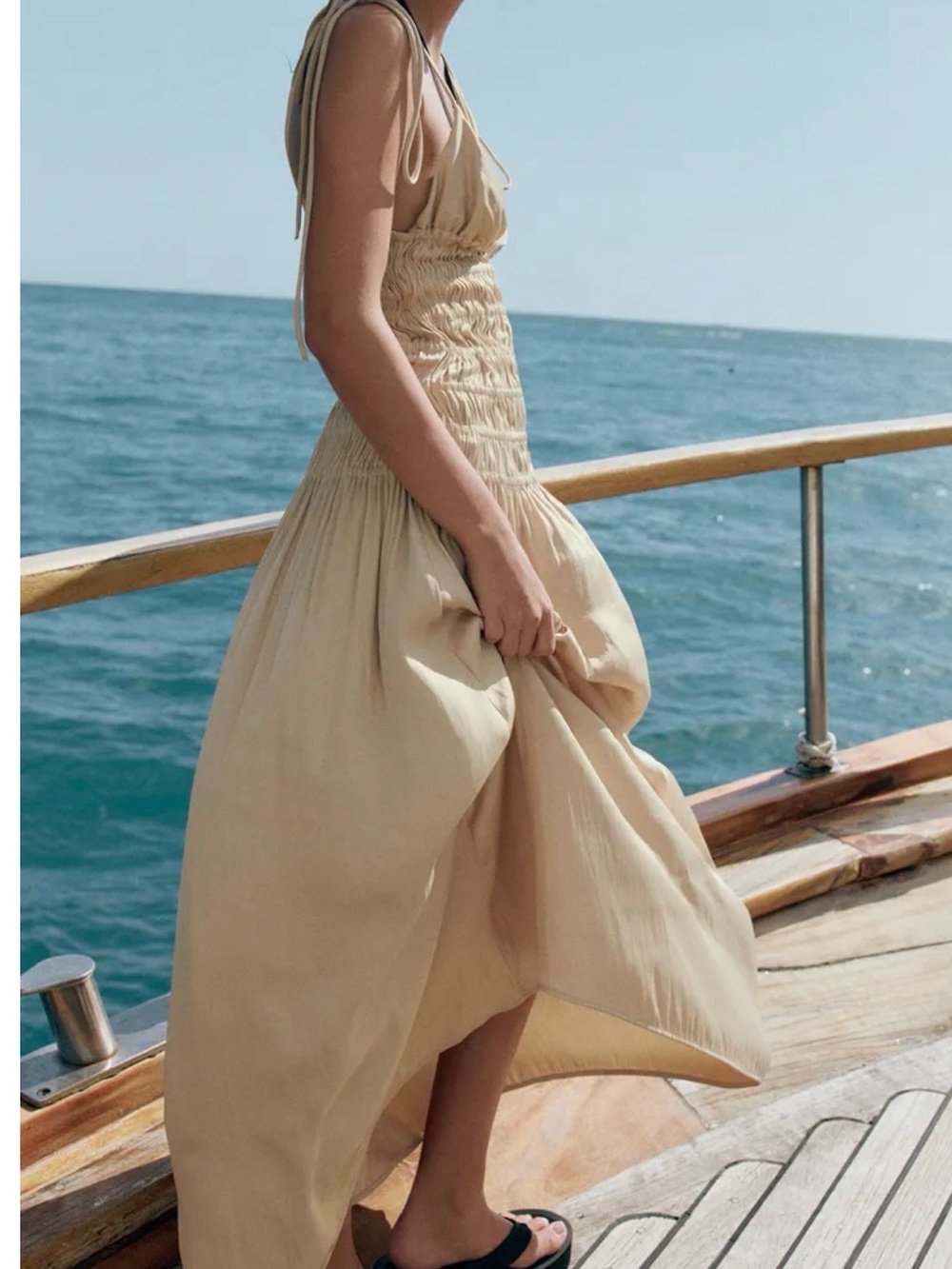 Zara Cream Smocked Maxi Dress - Picture 3 of 8